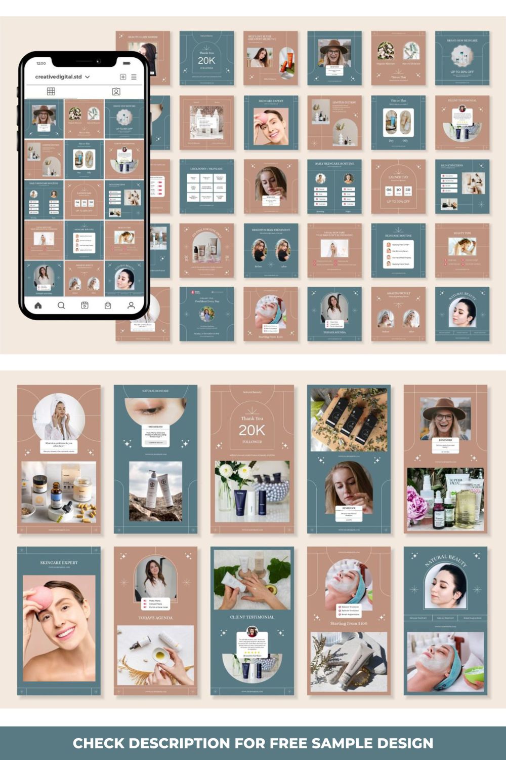 Natural Skincare Content Canva Template Story And Post Template Pinterest Image.