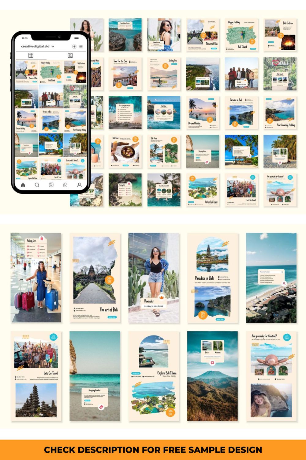 Holiday Vacation Tour and Travel Canva Template Story and Post Template Pinterest Image.