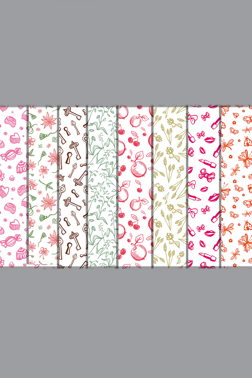 pin set of eight cute seamless patterns