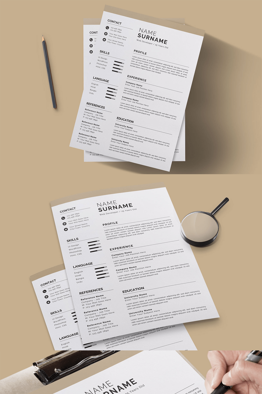 pinterest Creative Resume Vector Minimalist Design Template Layout.