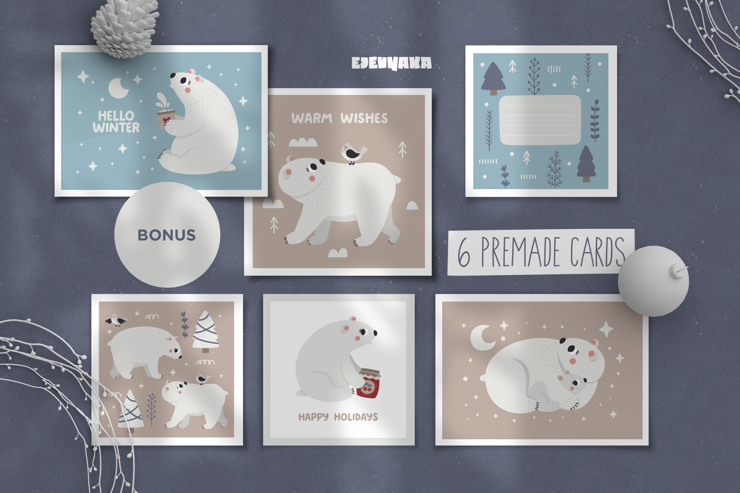 Some greetings cards with polar bears.