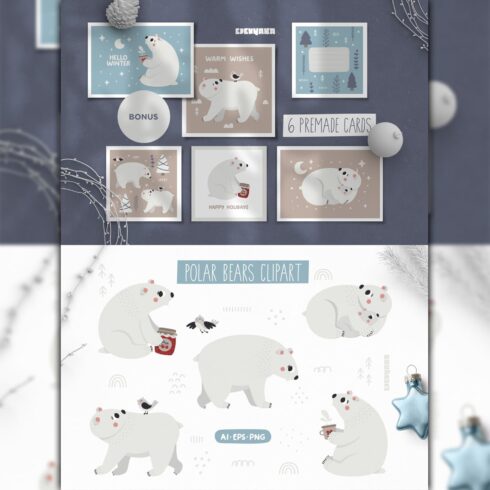 Polar Bears Clipart, Christmas Clipart, Polar Bear PNG.