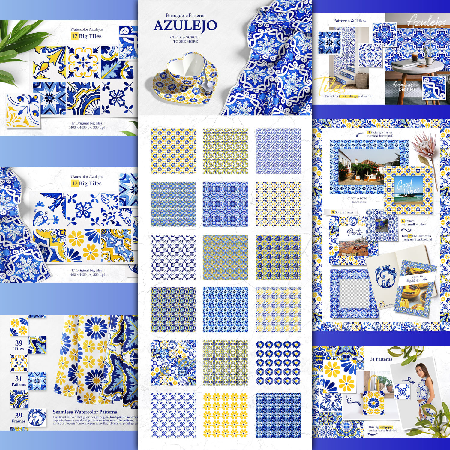 Portuguese azulejos tiles patterns - main image preview.