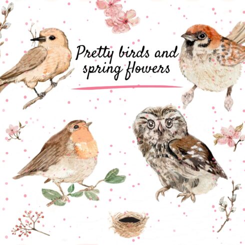 Pretty birds and spring flowers - main image preview.