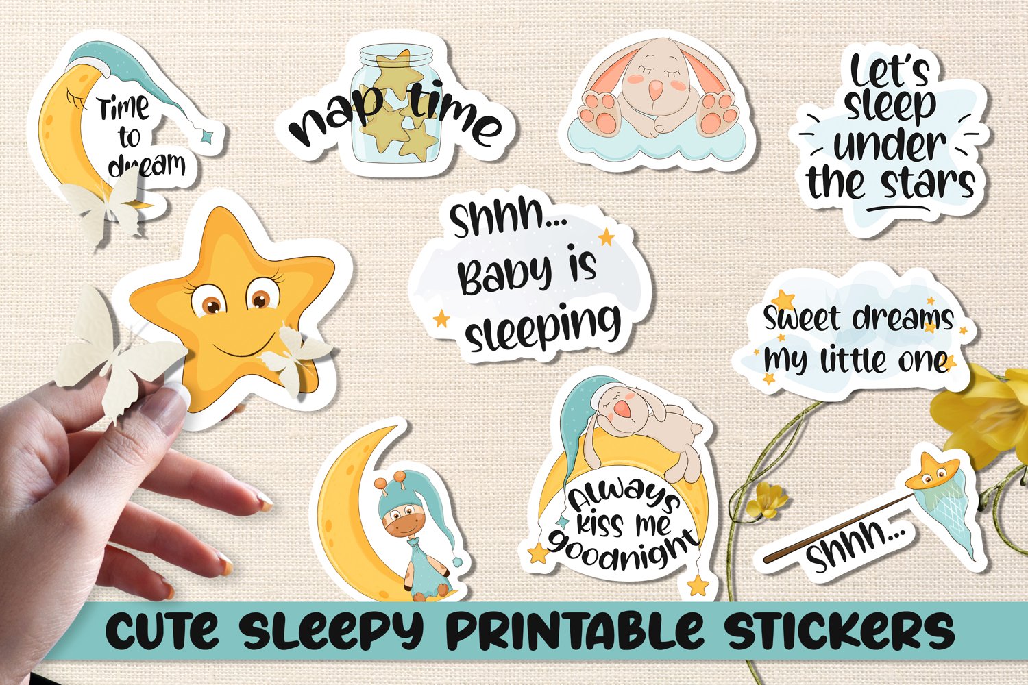 Cute sleepy printable stickers.