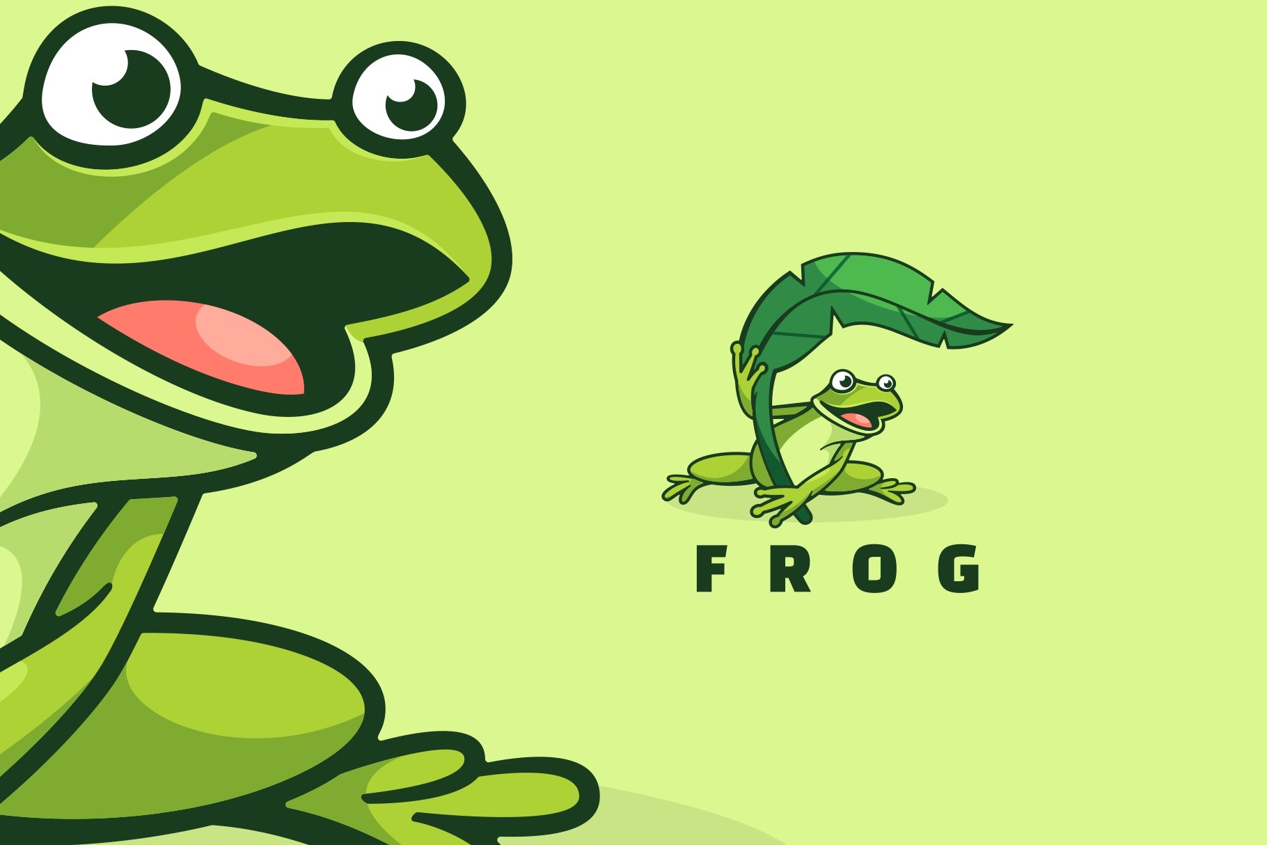 Light green background with happy frog.