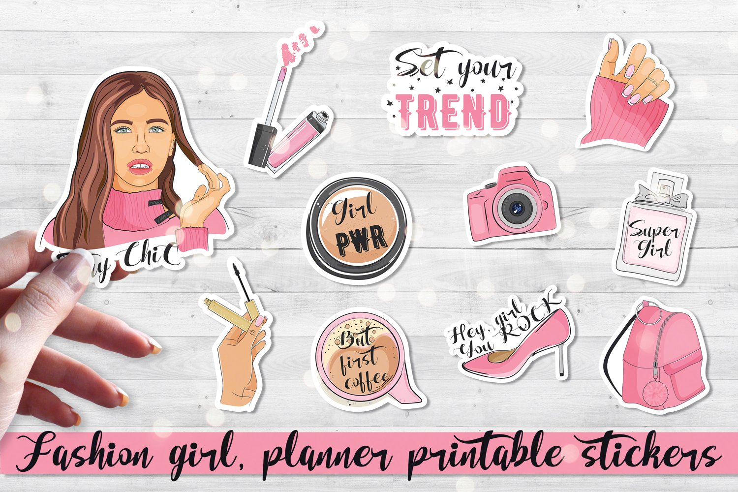 Fashion girl planner printable stickers.