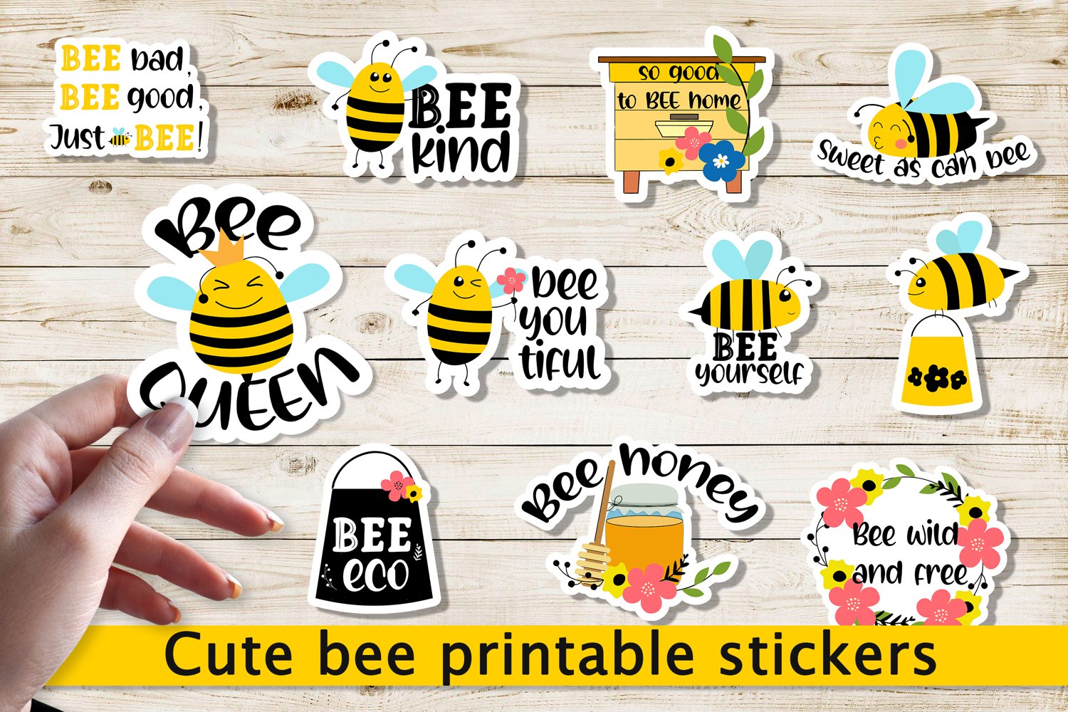 Cute bee printable stickers.