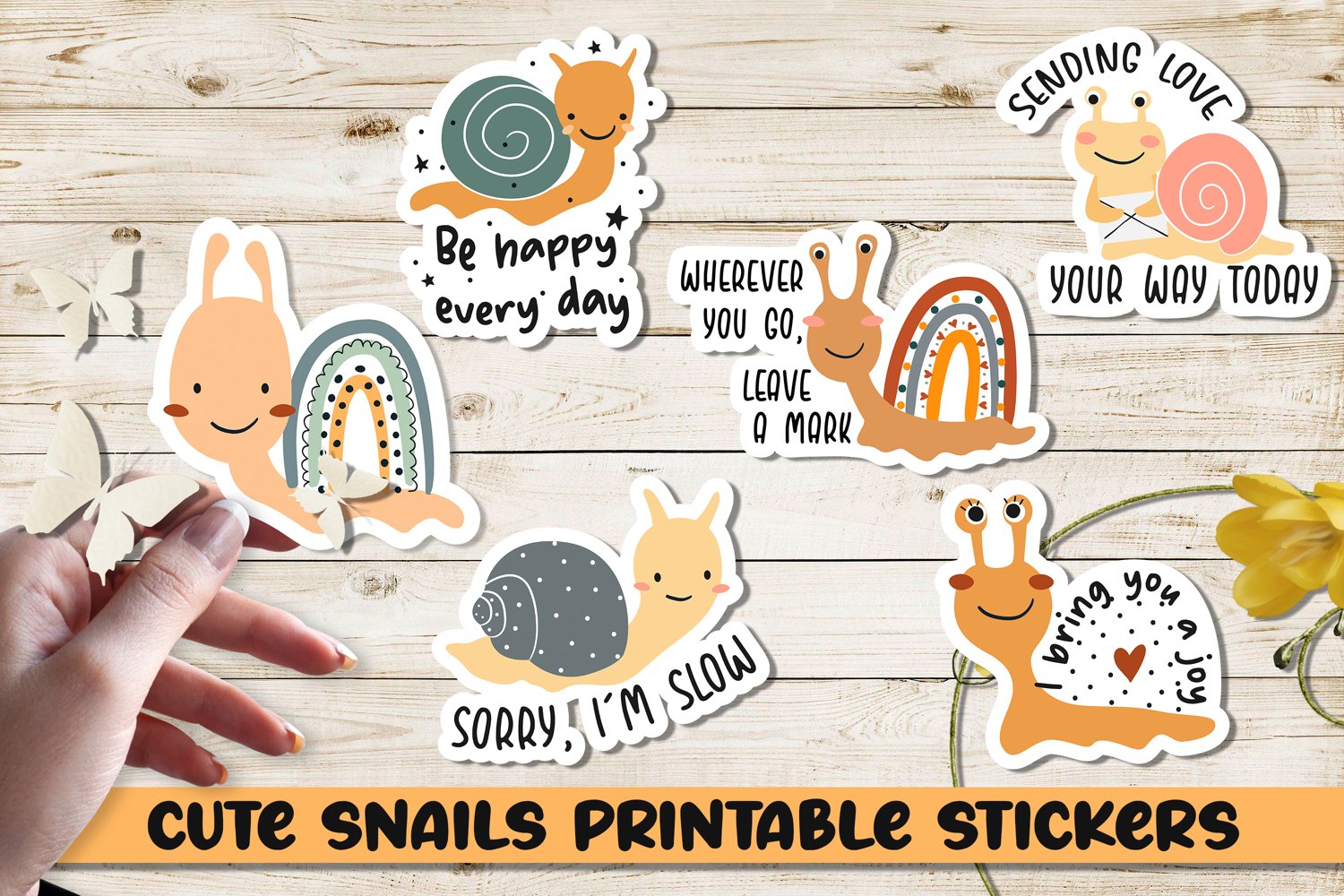 Cute snails printable stickers.