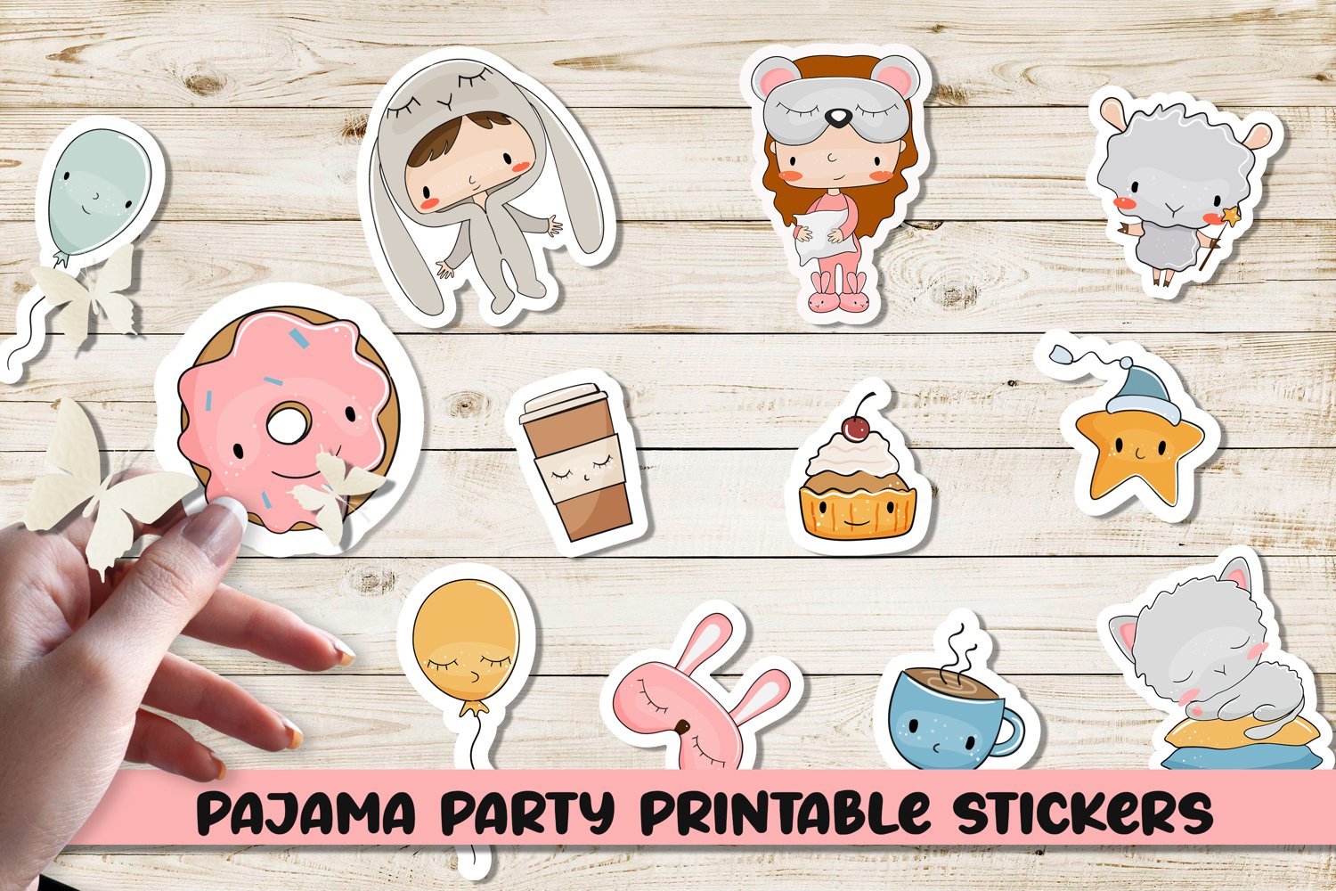 Pajama party printable stickers.
