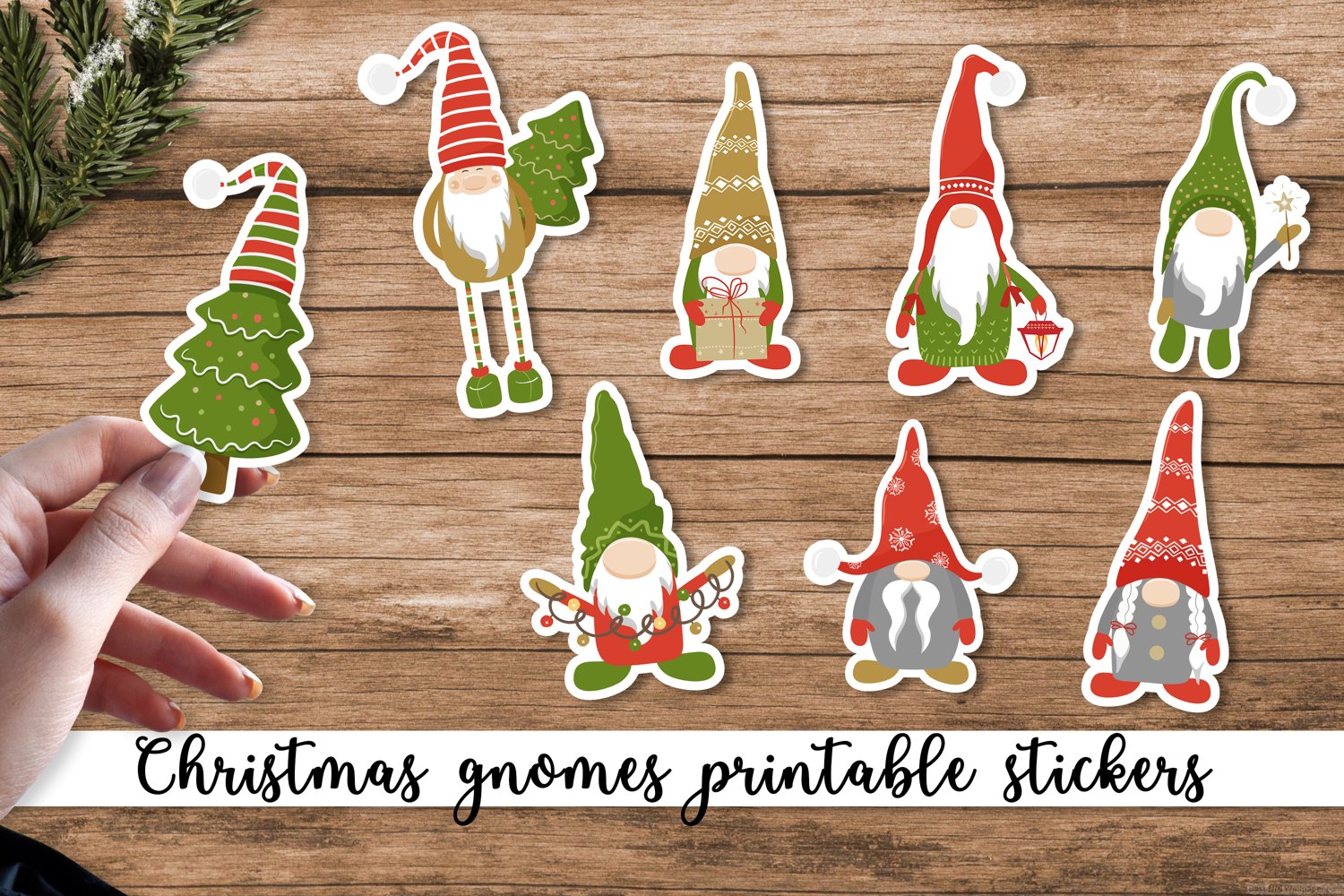 Christmas gnomes printable stickers.