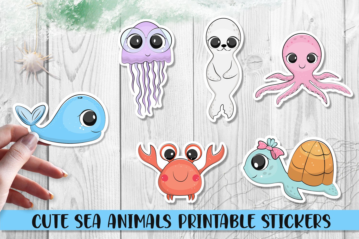 Cute sea animals printable stickers.