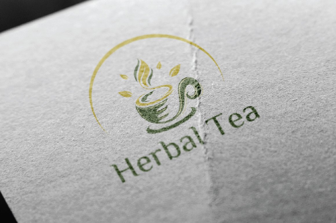Grey paper with green logo for tea.