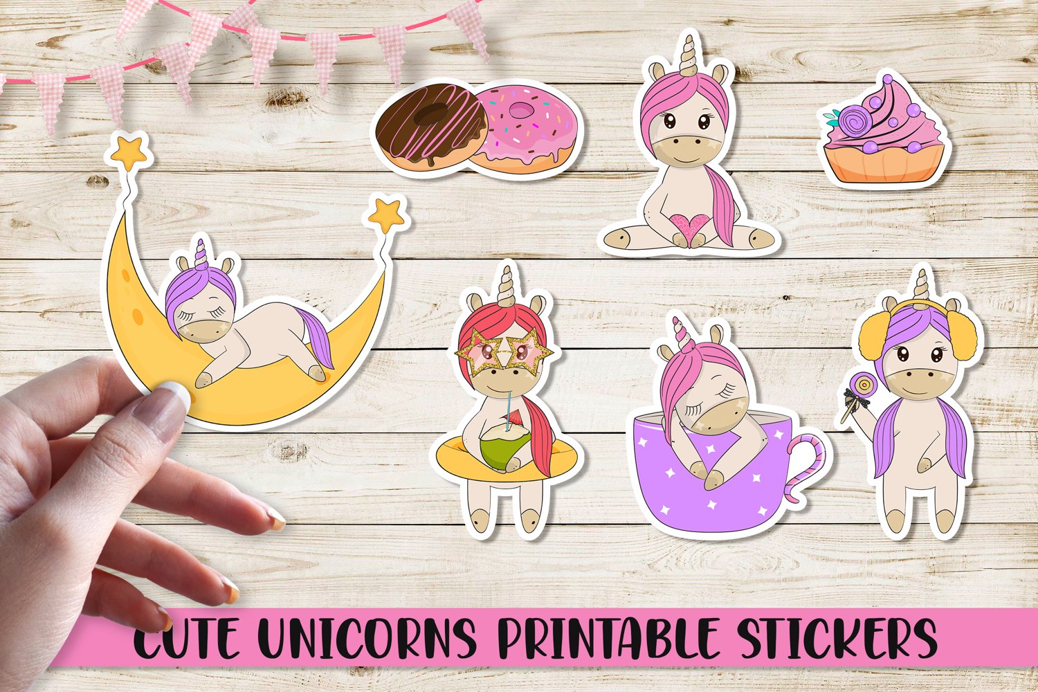 Cute unicorns printable stickers.