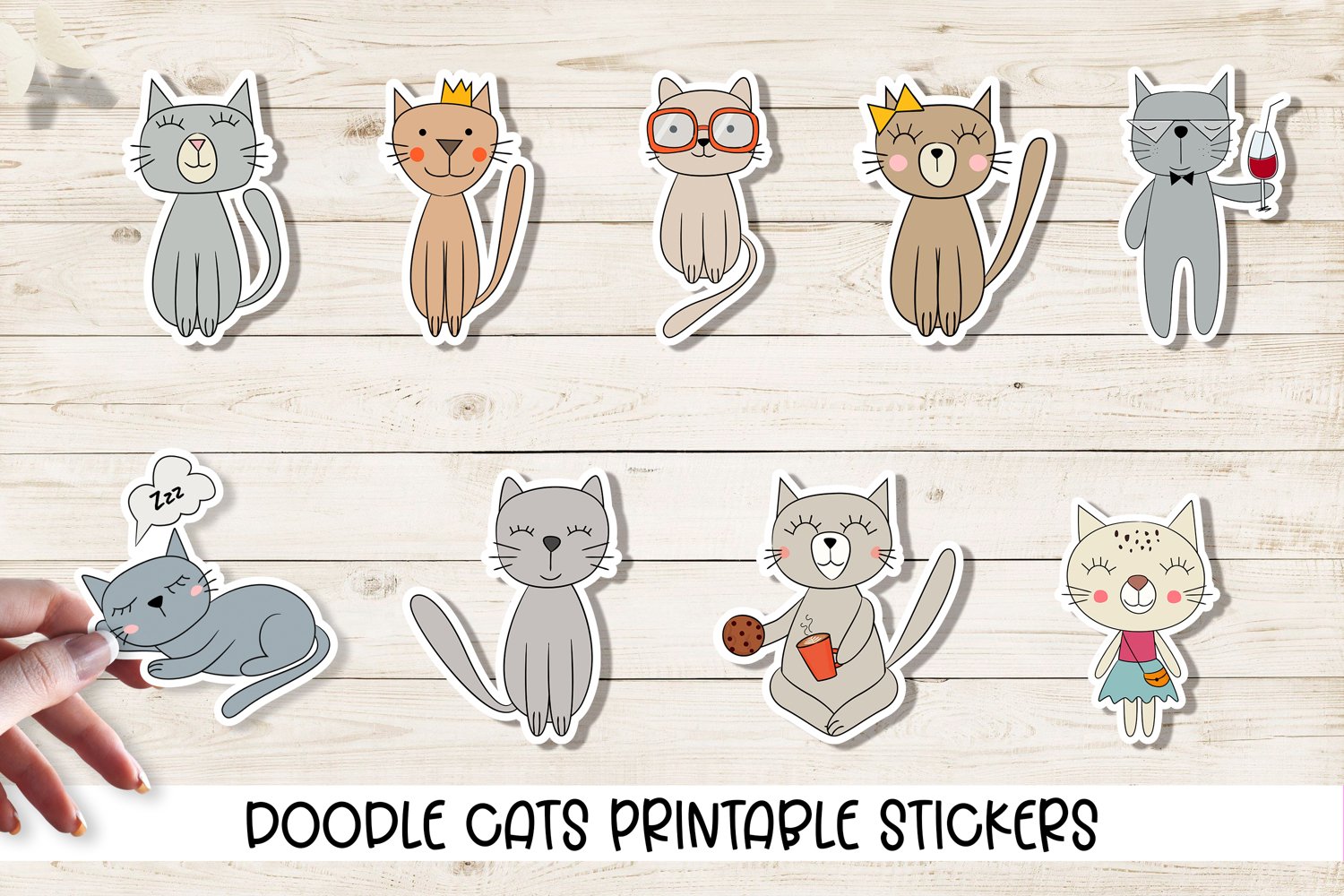 Doodle cats printable stickers.