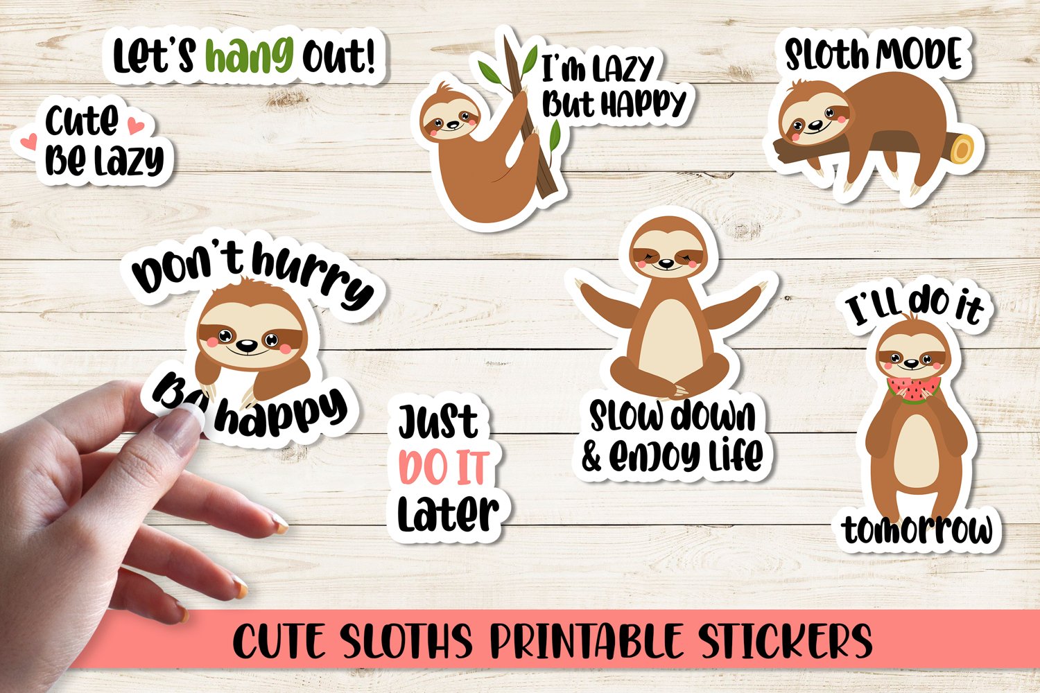 Cute sloth printable stickers.
