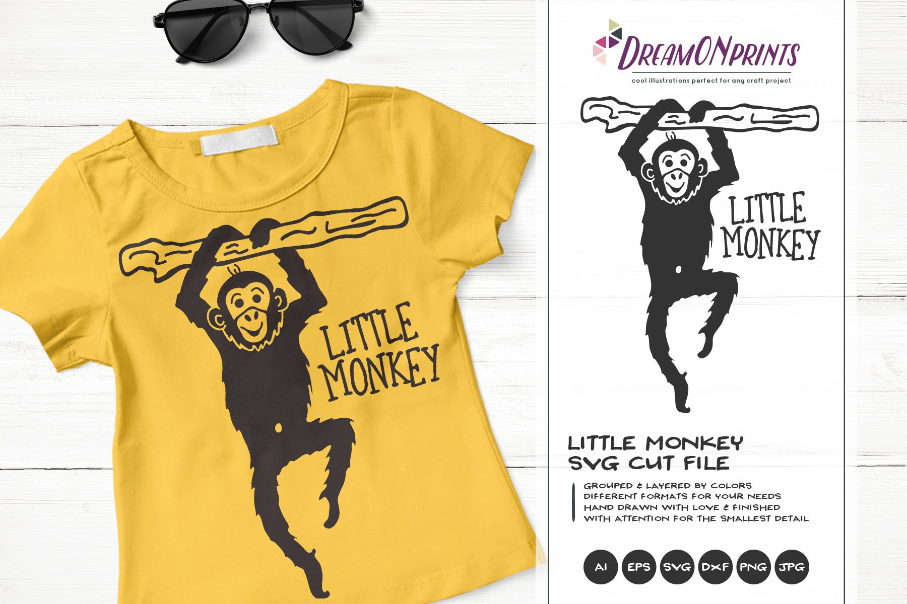 T - shirt with a monkey on the front and a monkey on the back.