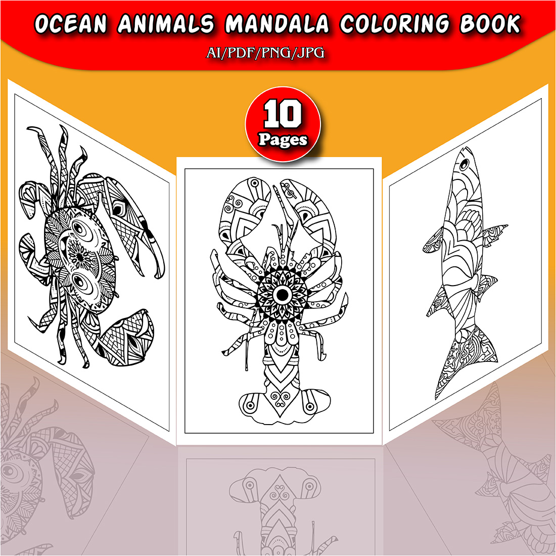 10 Ocean Animals Mandala Coloring Book - MasterBundles