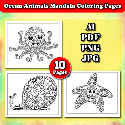 Ocean Animals Mandala Coloring Pages cover image.