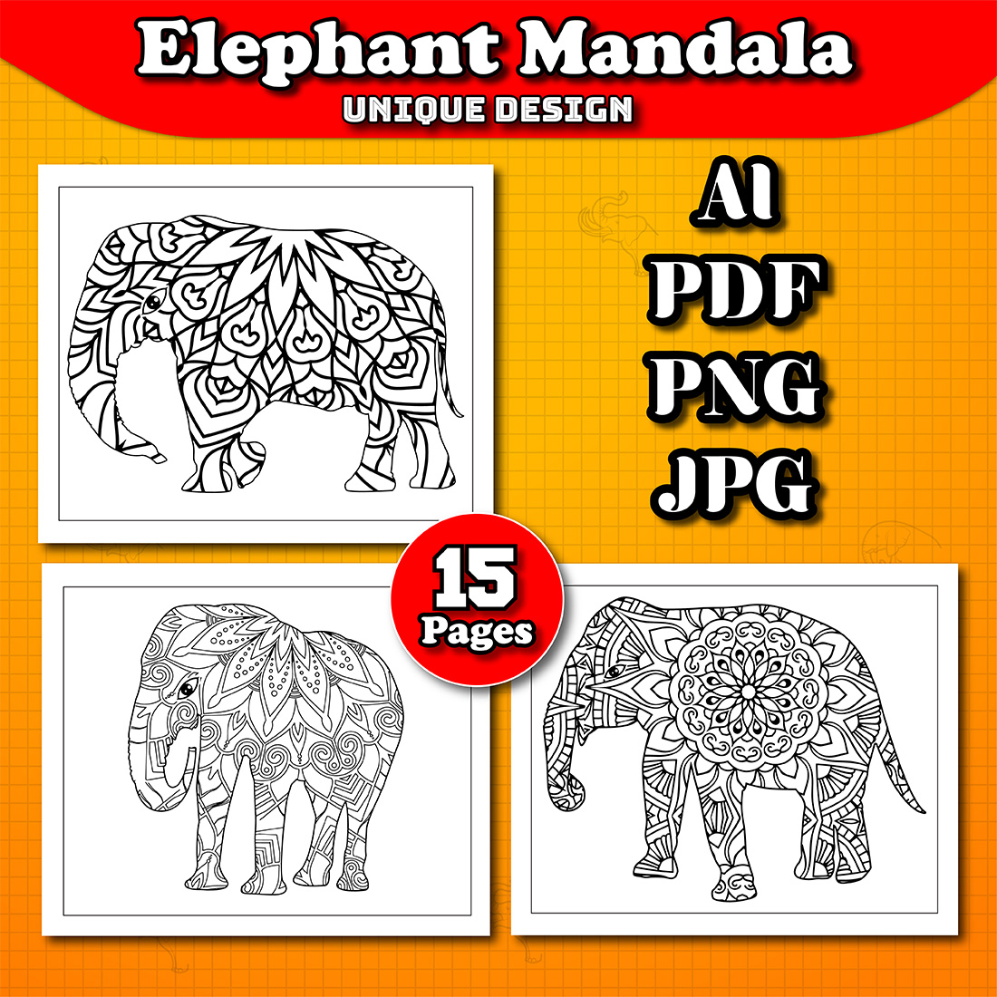 preview image Pages Elephant Mandala Coloring Book.