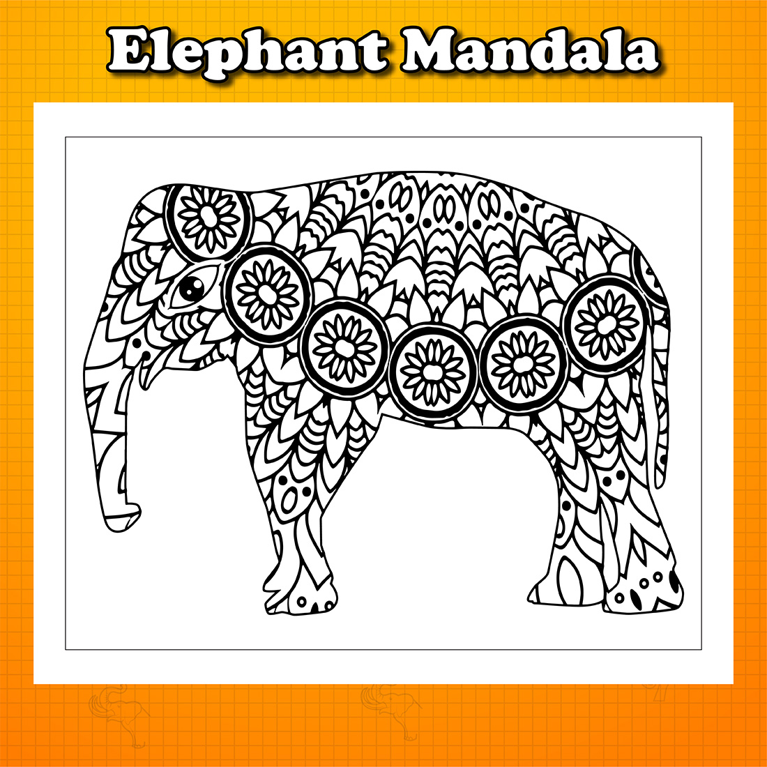 Pages Elephant Mandala Coloring Book cover image.