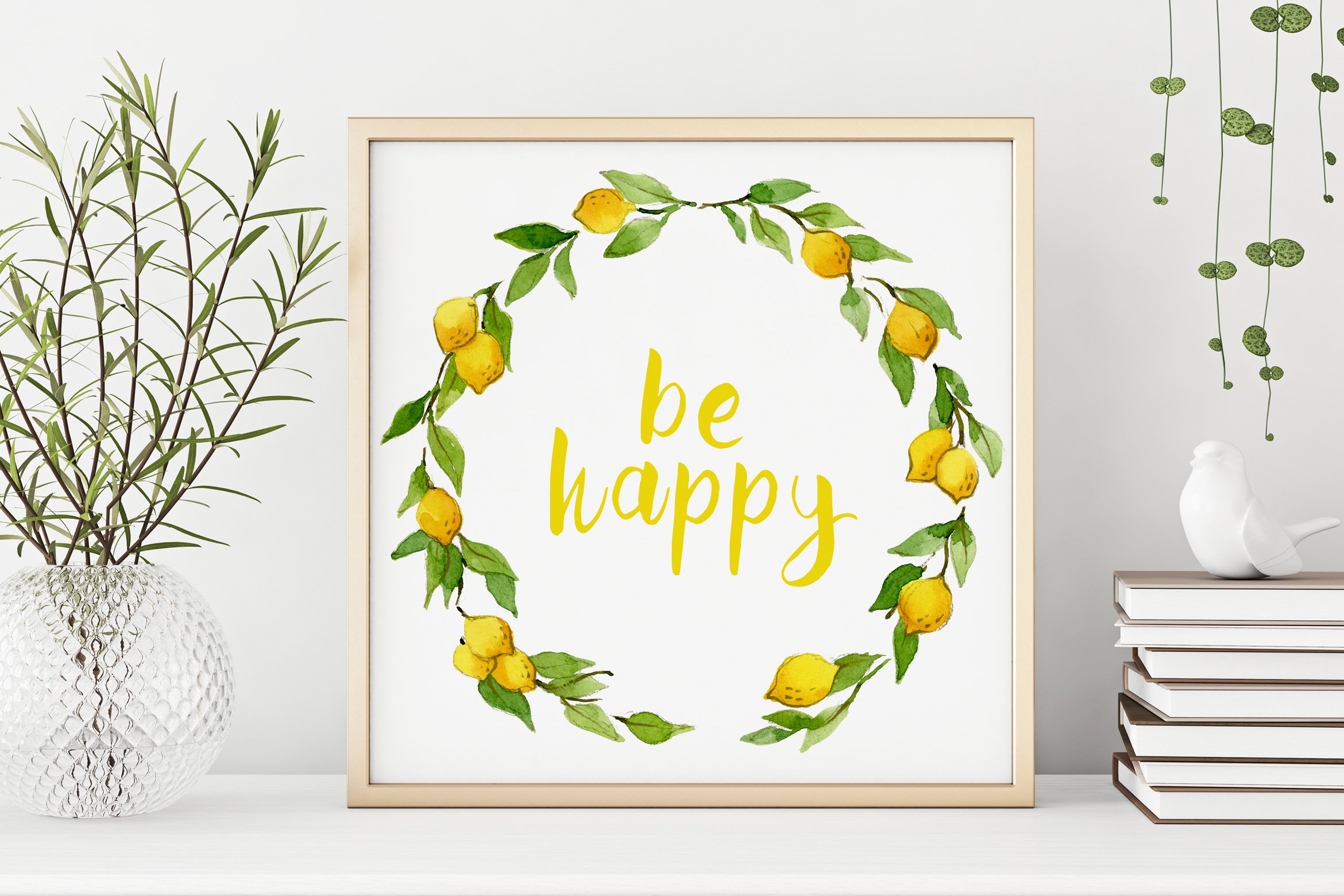 Creative light poster with lemon wreath.