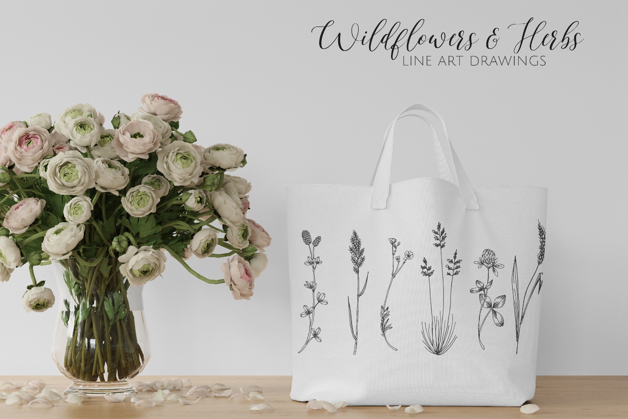 22 Wildflowers & Herbs SVG Line Art facebook image.