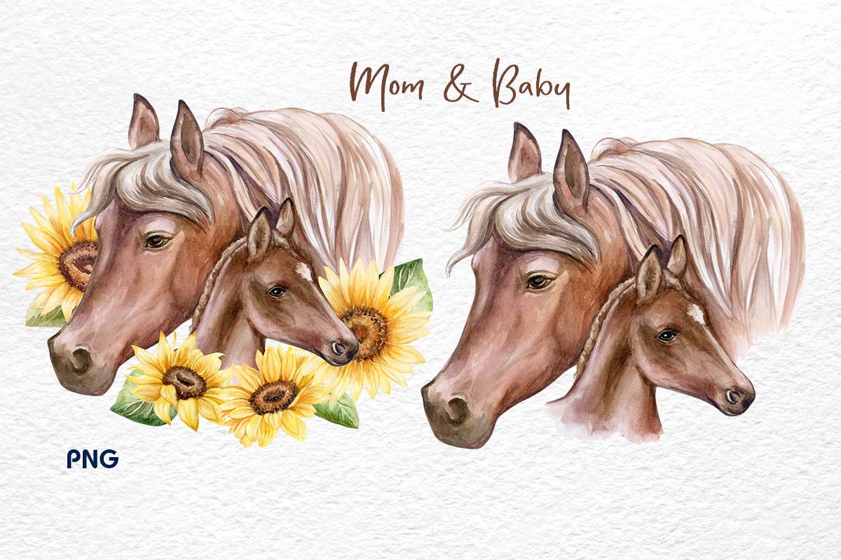 Watercolor Horse Mom Mare and Foal facebook cover.