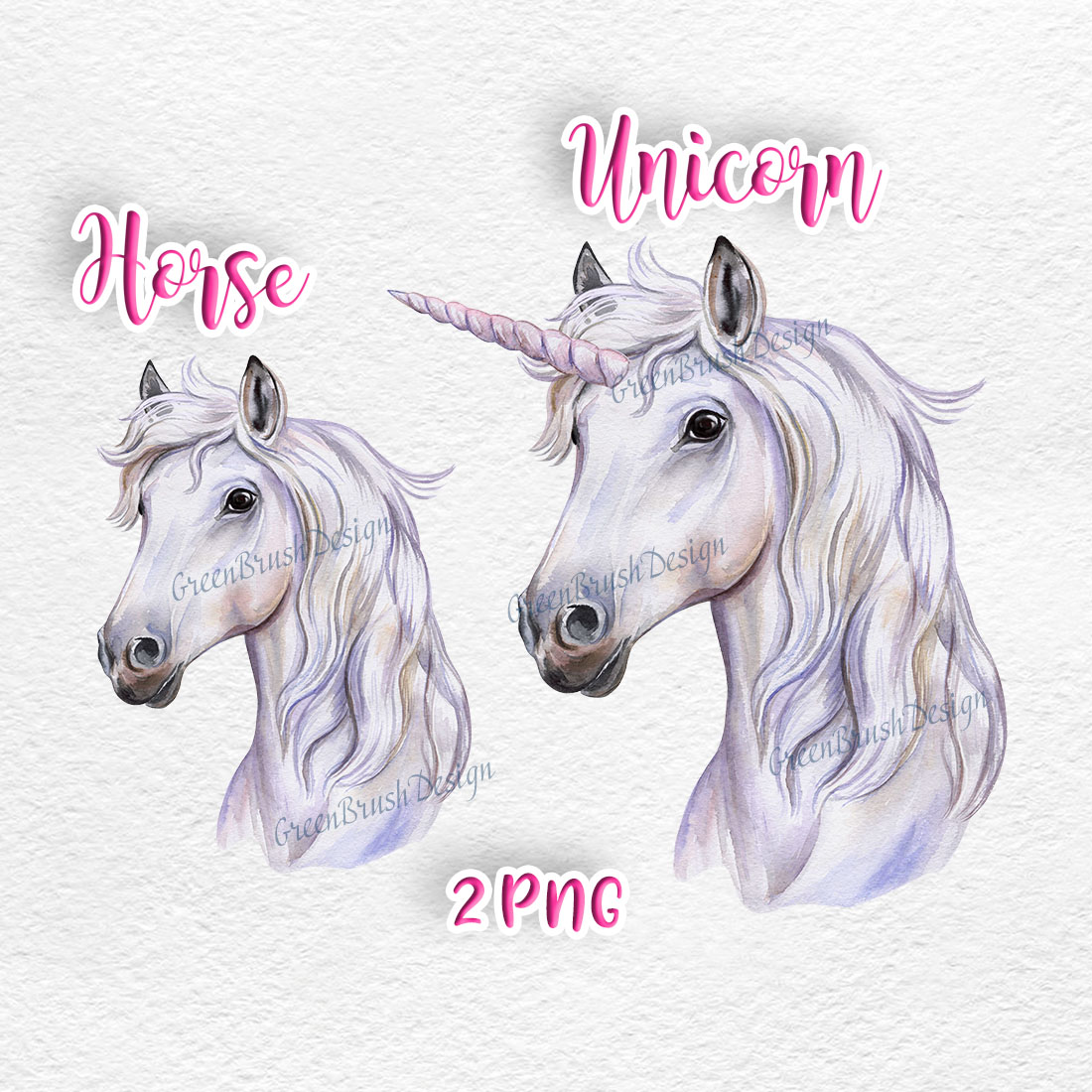 Watercolor Unicorn Face with Flowers Frame previews.