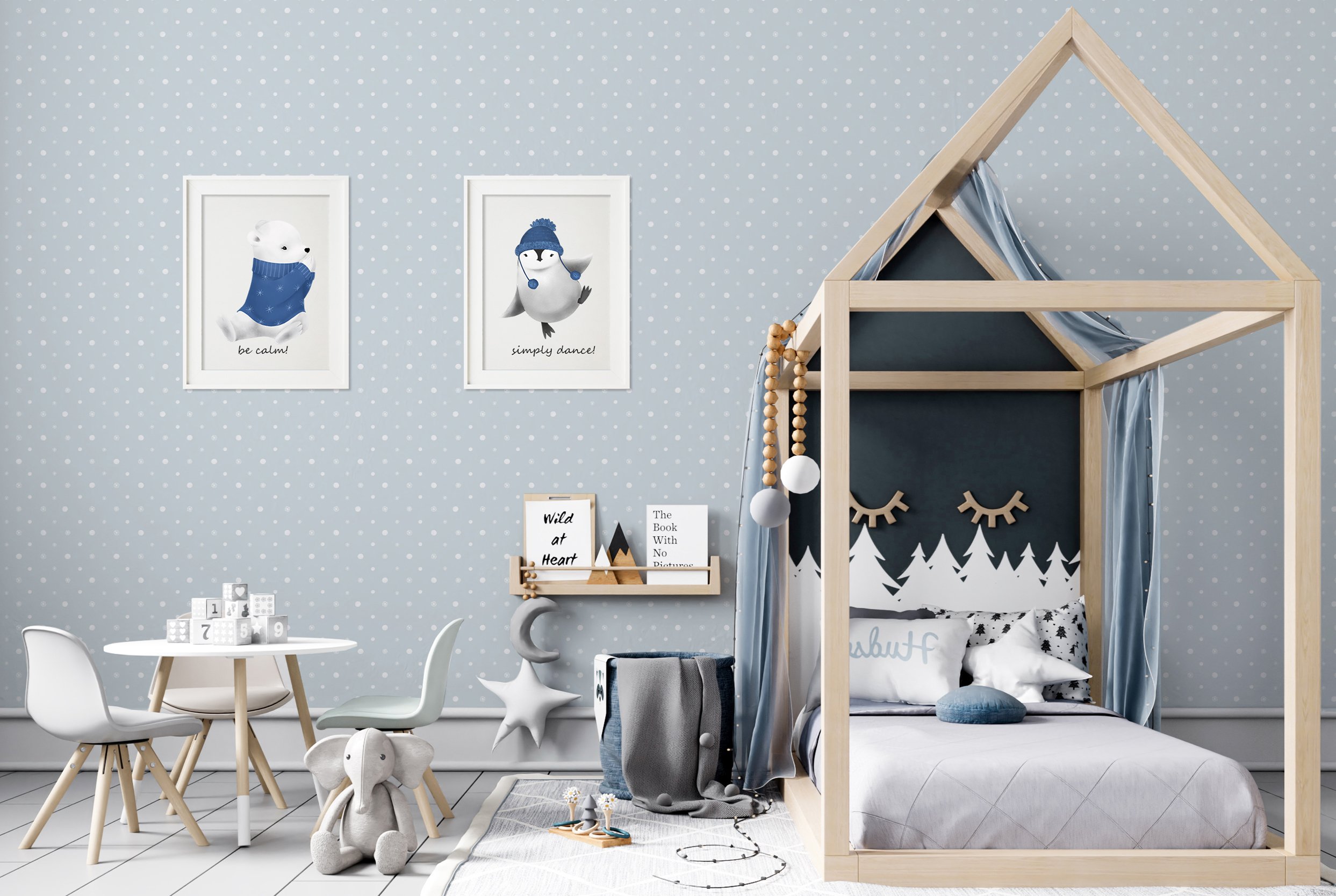 So stylish and cute kids room in olive color.