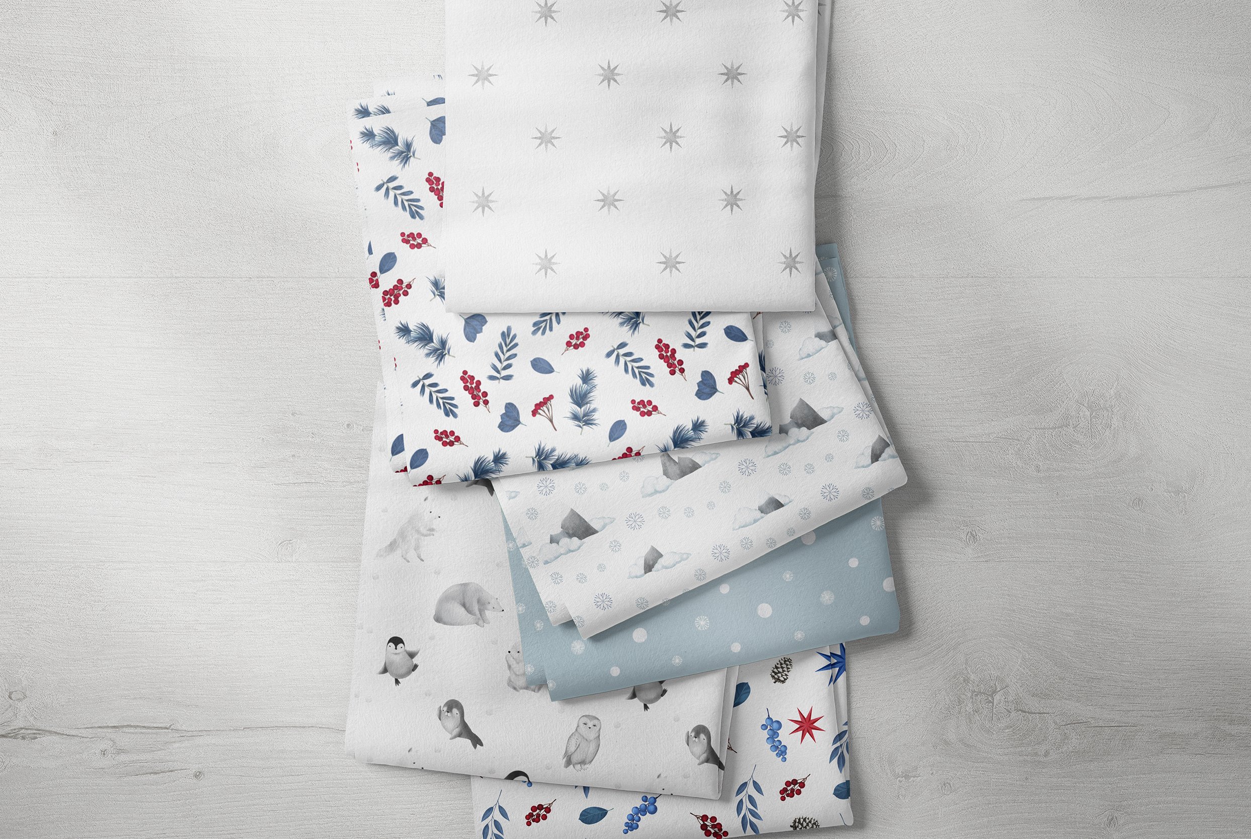 Cute winter illustrations for bed sheets.