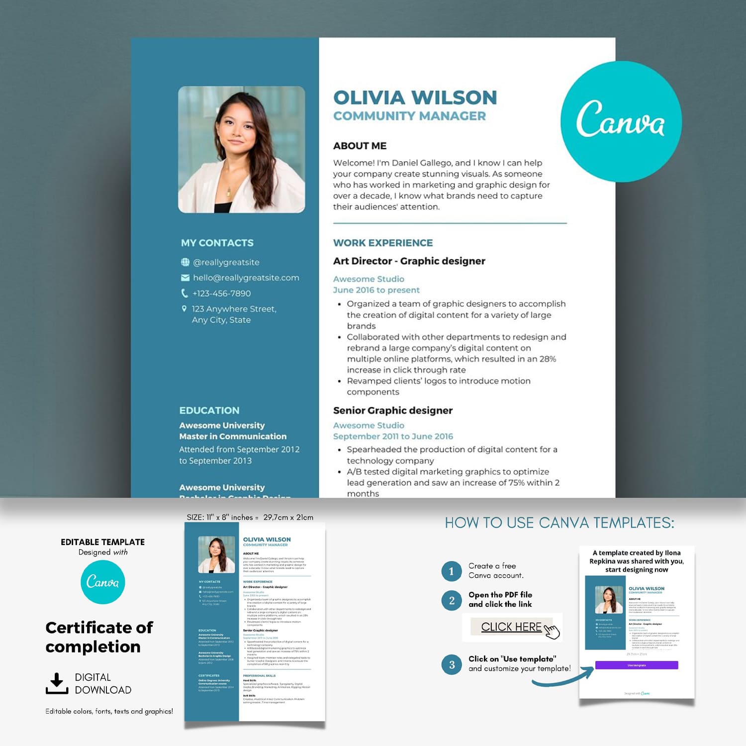 Resume Canva Template, Printable A4 - main image preview.