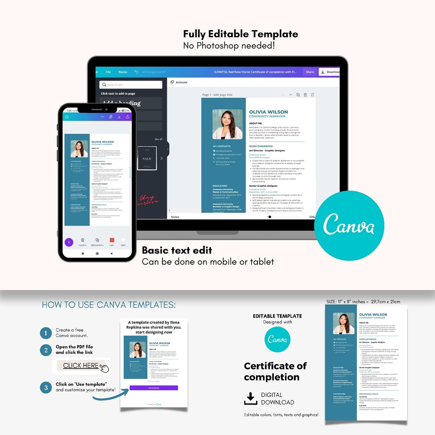 Stand out from a pool of job seekers with my professional minimalist Resume Canva Template.