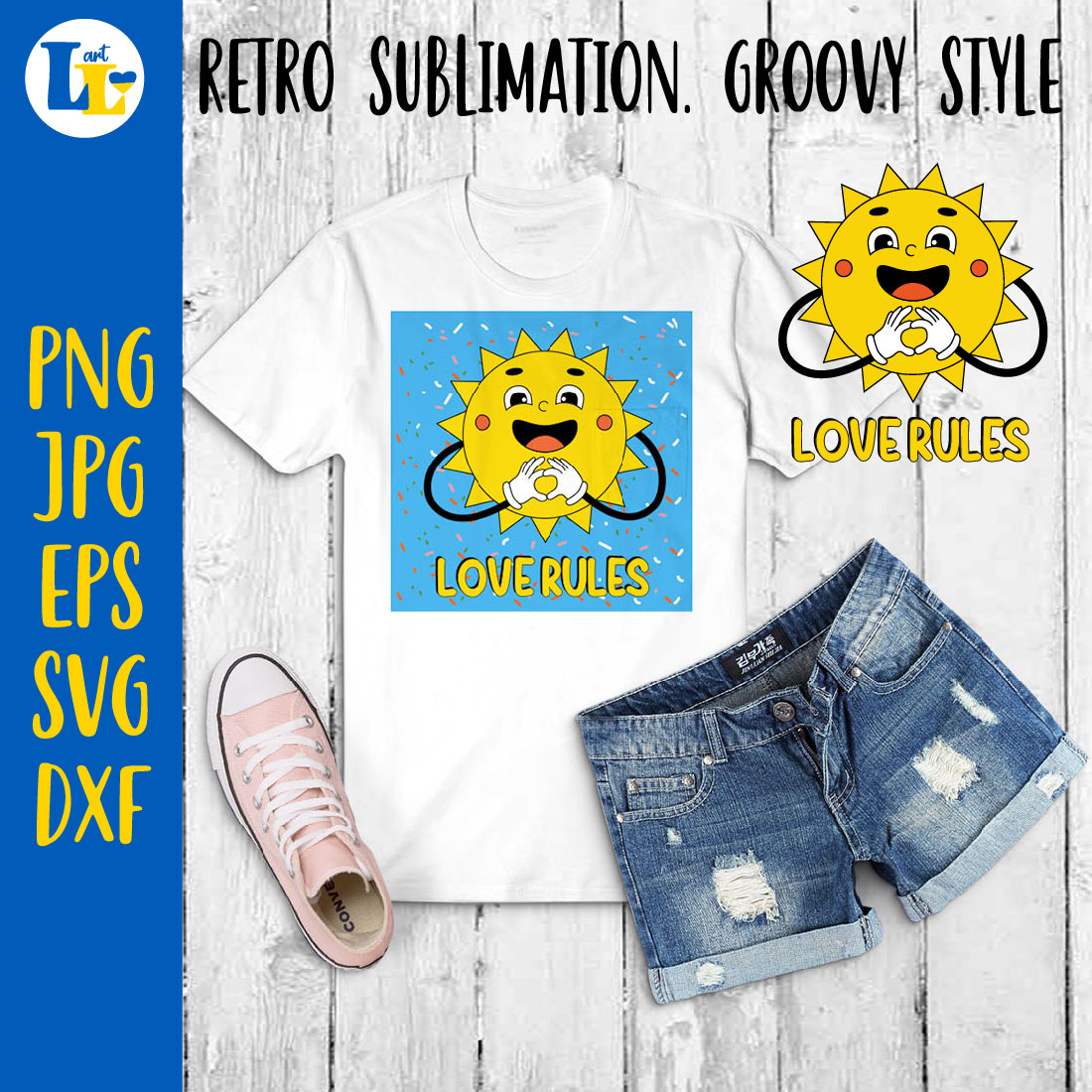 Love rules. Positive Retro Sublimation. Cute Groovy Sun cover image.