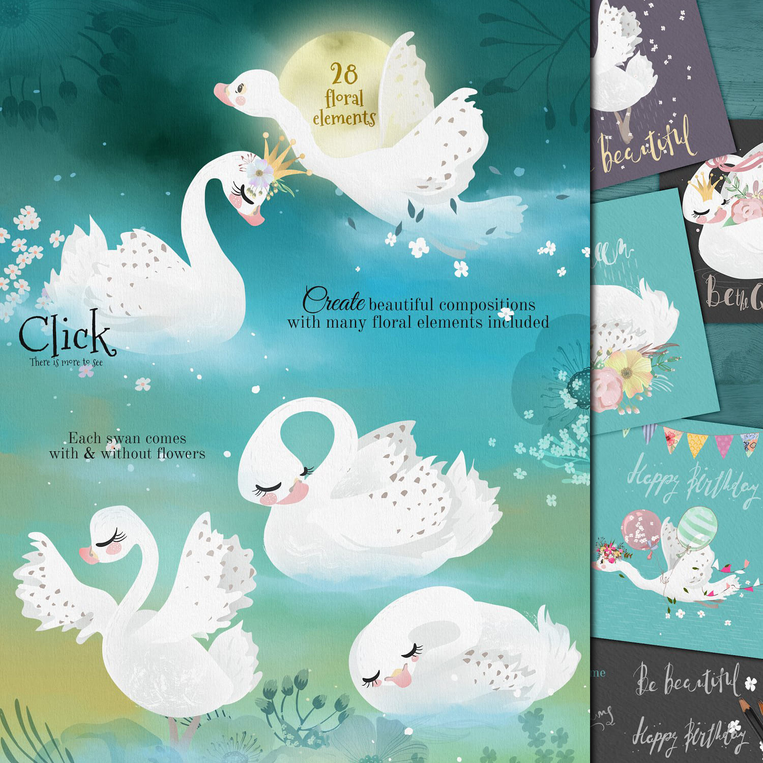 Romantic Swans Clipart cover.