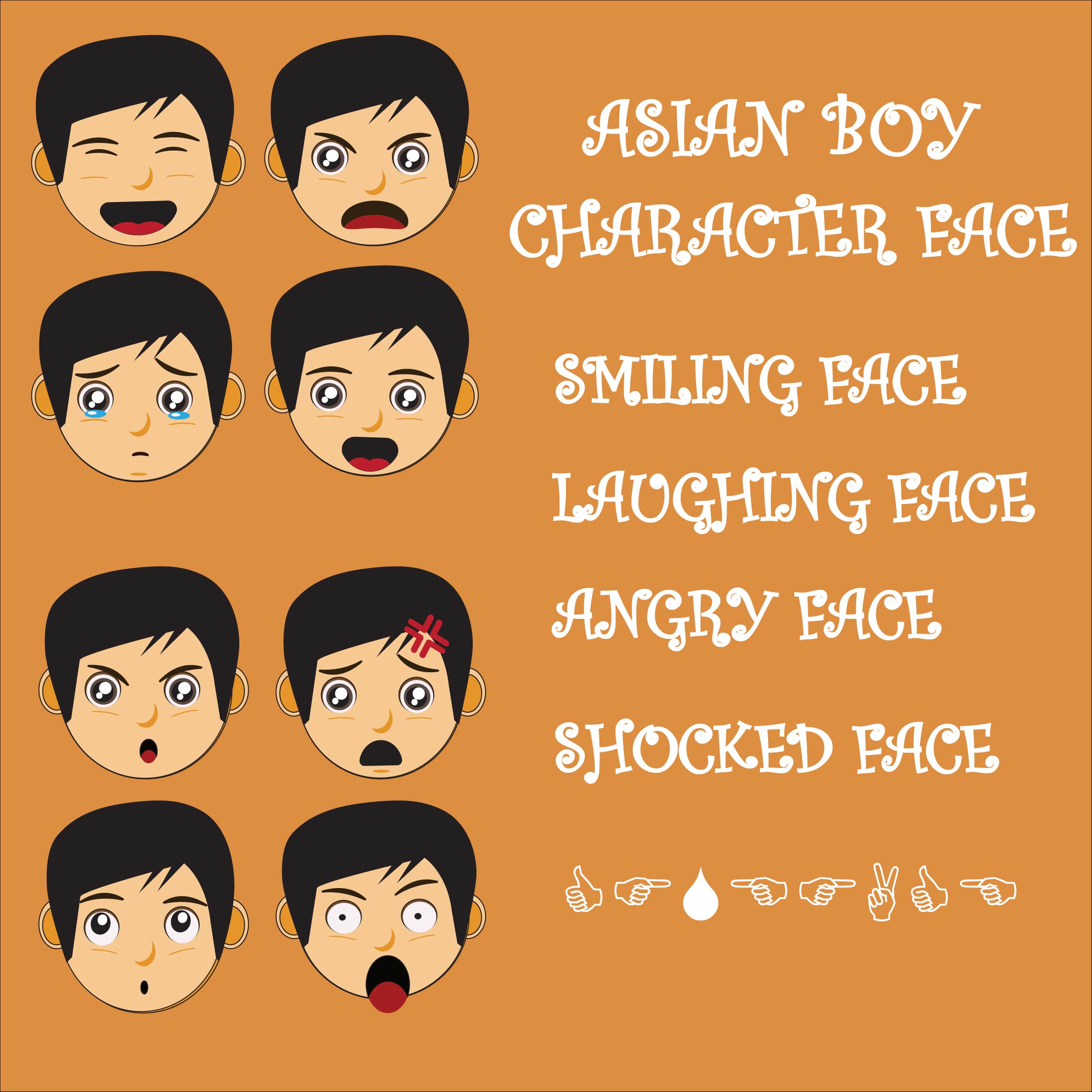 Cute Asian Boy Character Face previews.