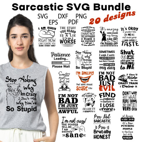 Sarcastic Sassy Funny Quotes SVG Bundle cover image.