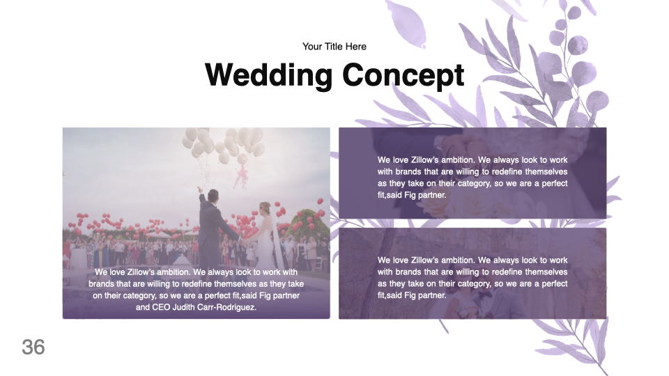 Detailed description of the wedding concept.