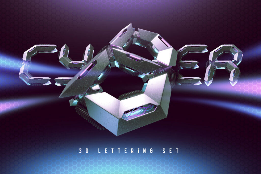 Cyber 3d lettering set - MasterBundles