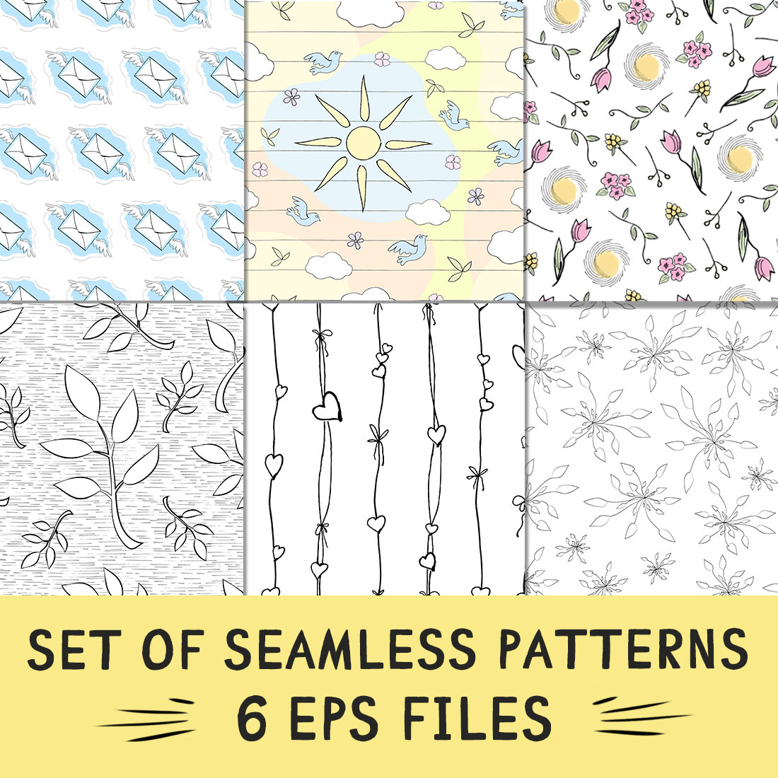 set of doodle patterns Set of Seamless Cute Doodle Patterns