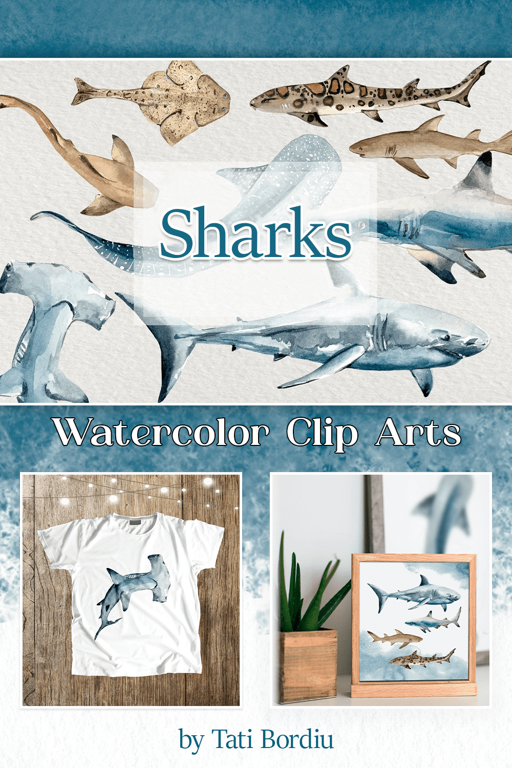 sharks watercolor clip arts pinterest