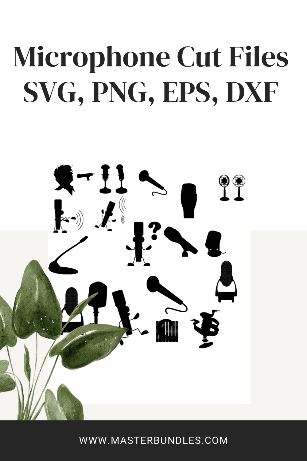 Microphone Silhouette Cut Files (SVG, PNG, EPS, DXF) pinterest.
