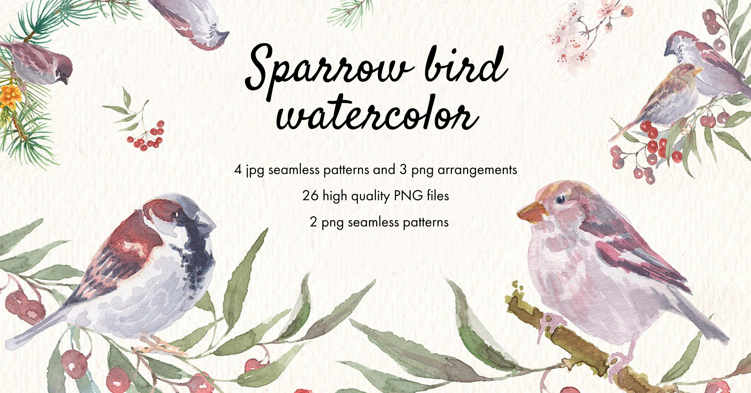 Sparrow bird watercolor clipart - Facebook page preview.