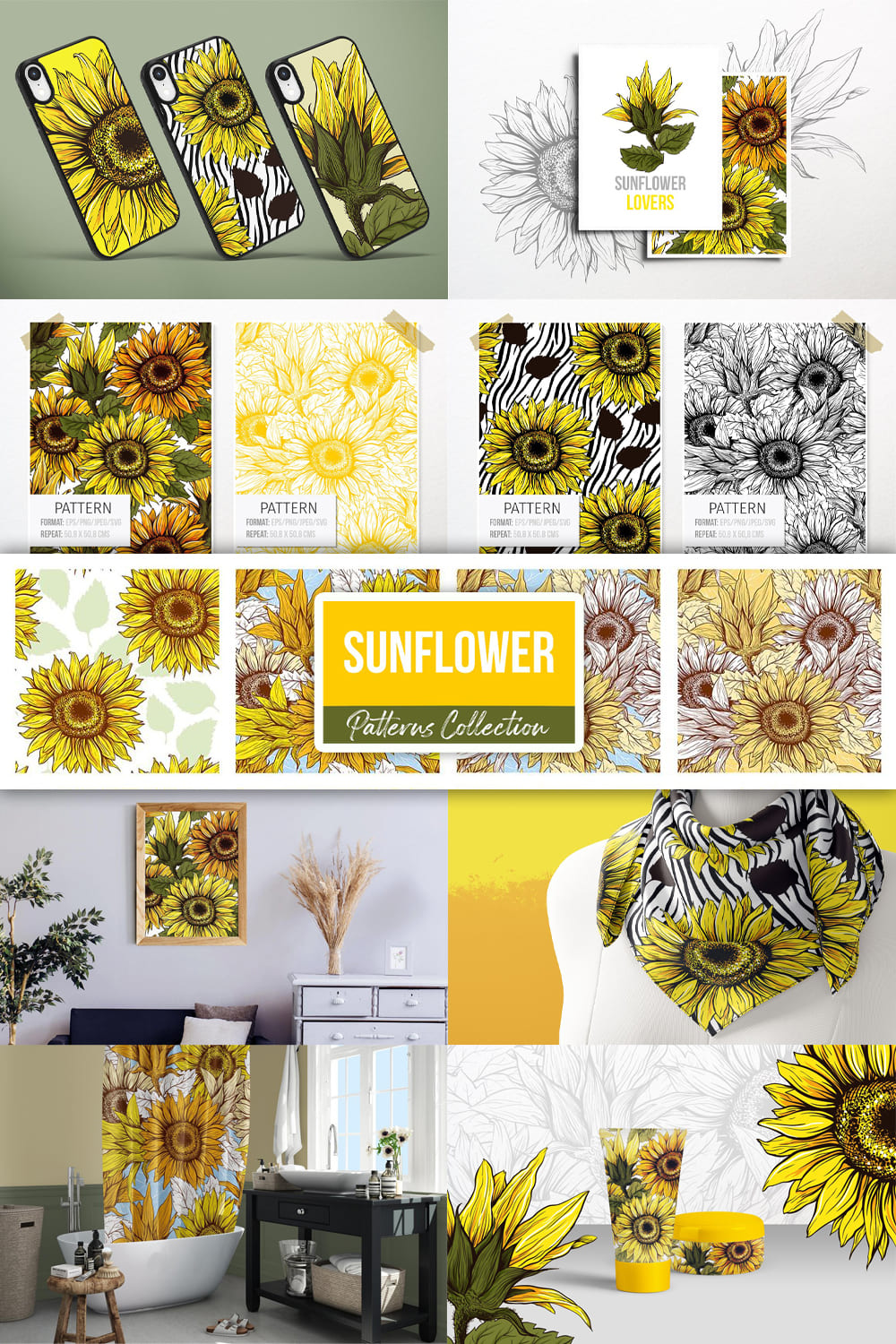 Sunflower patterns collection - pinterest image preview.