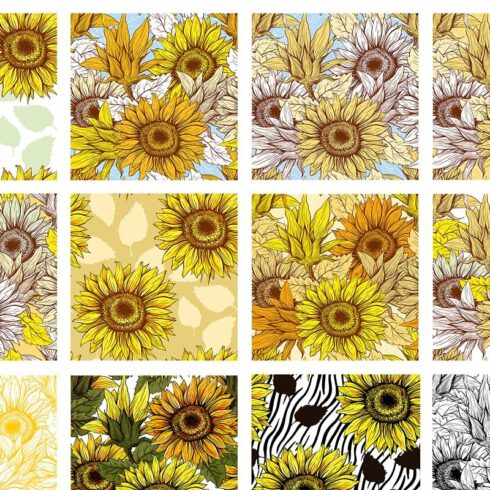 Diverse of sunflower seamless patterns.
