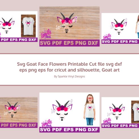 Svg Goat Face Flowers Printable Cut file.