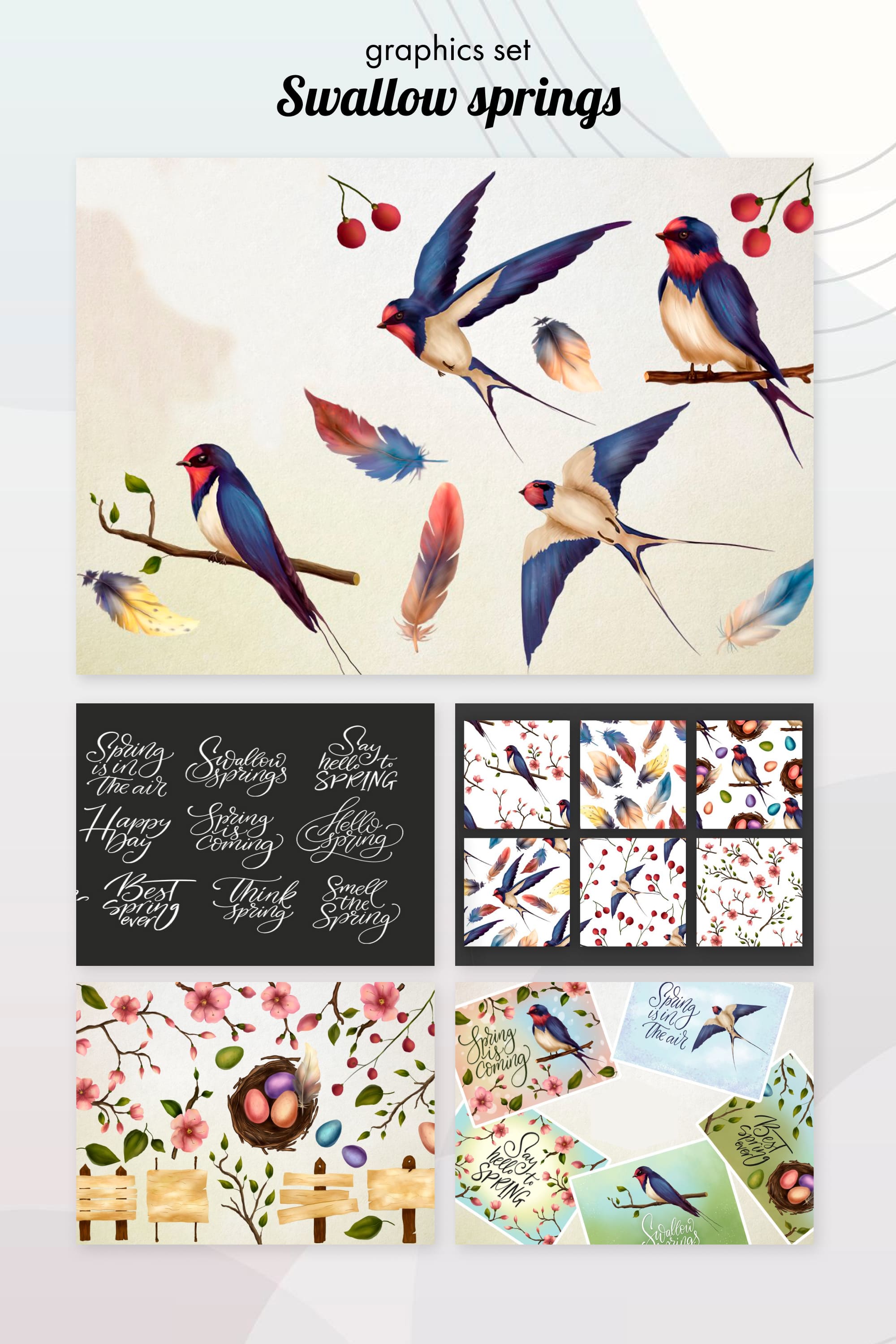 Swallow springs. Gentle graphics set - pinterest image preview.