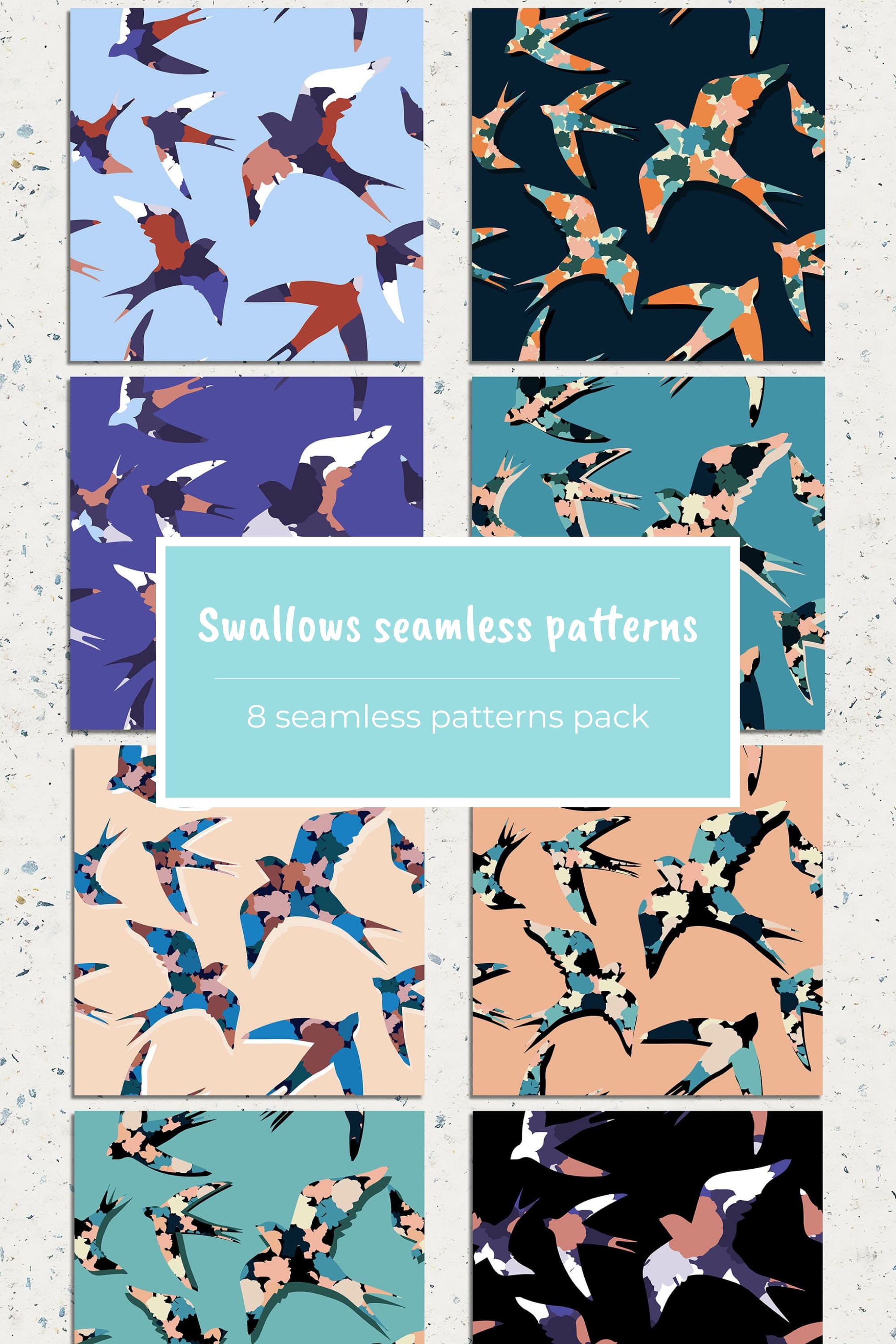 Swallows seamless patterns - pinterest image preview.