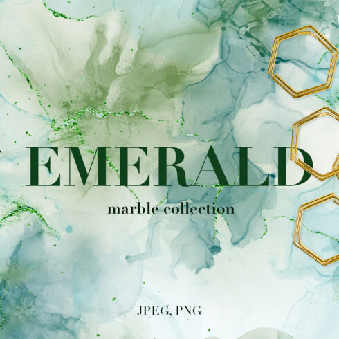 Emerald marble textures & patterns. Green stones backgrounds collection cover image.