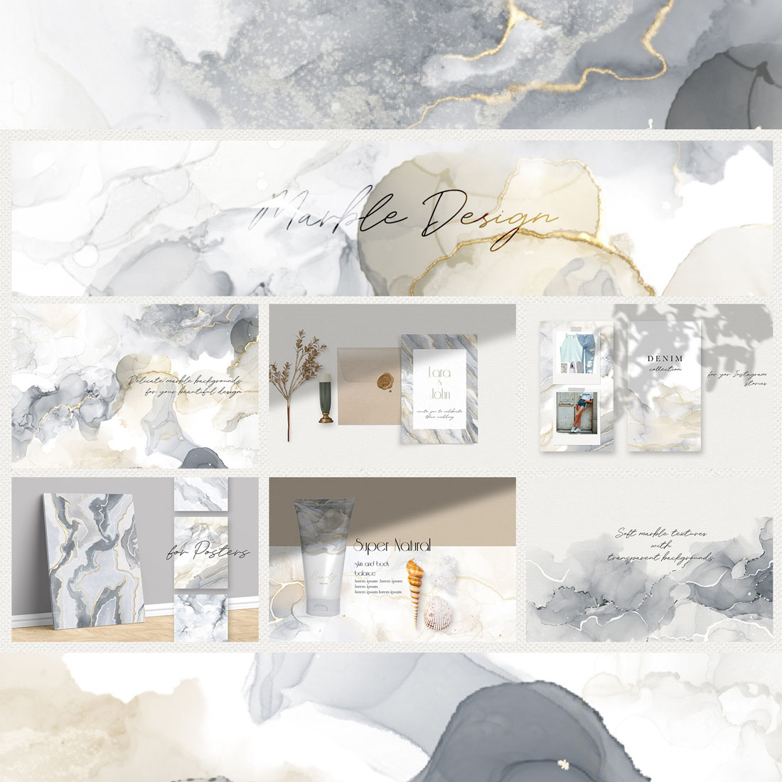 Delicate Golden Gray Marble Backgrounds Collection examples.